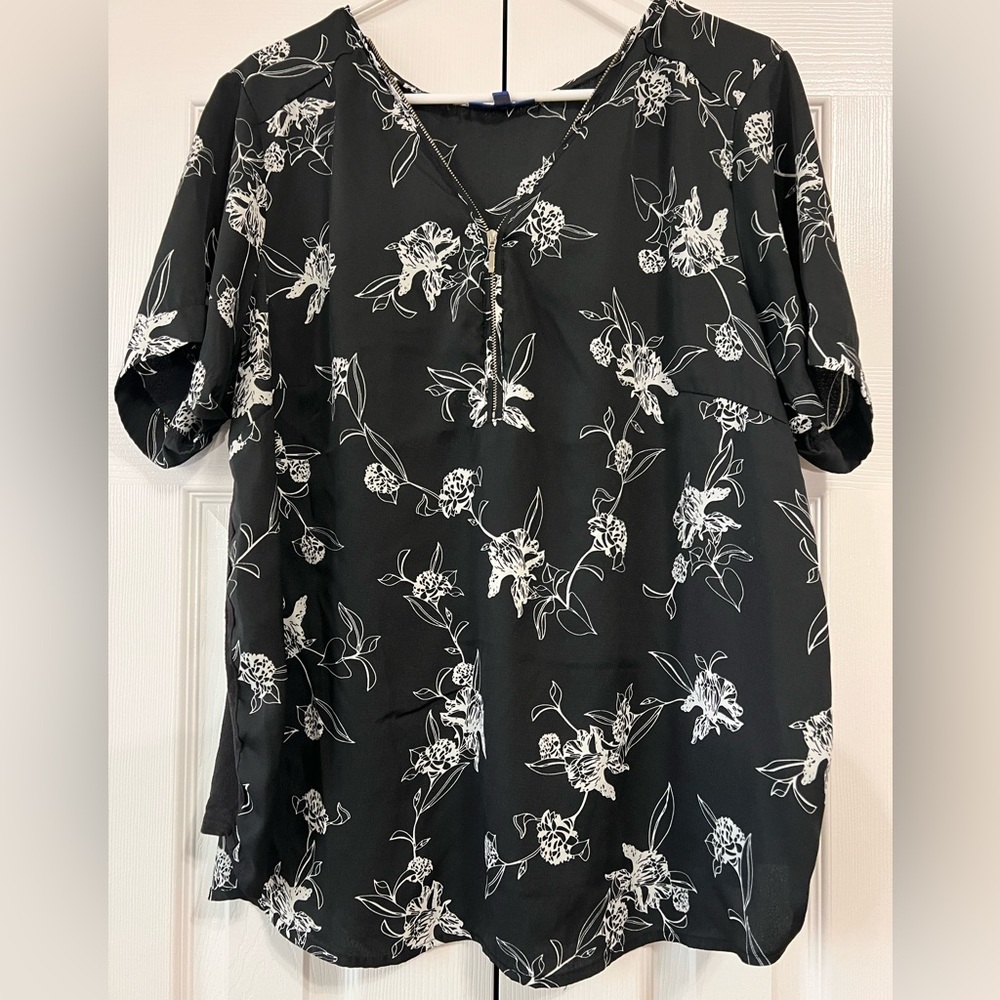 Black with White Floral Top